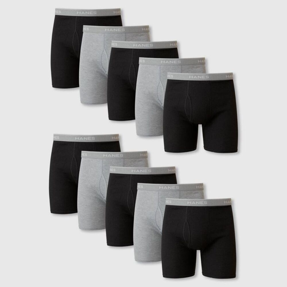10pk Men's Moisture-Wicking Cotton Boxer Briefs - Black/Gray (Size S)
